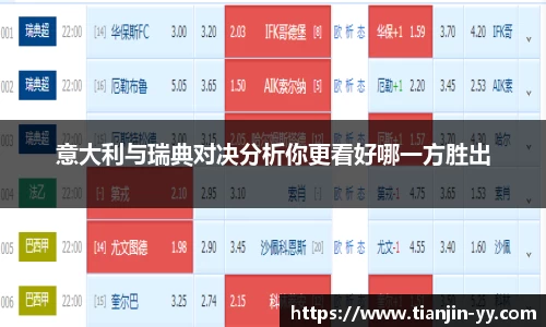 意大利与瑞典对决分析你更看好哪一方胜出